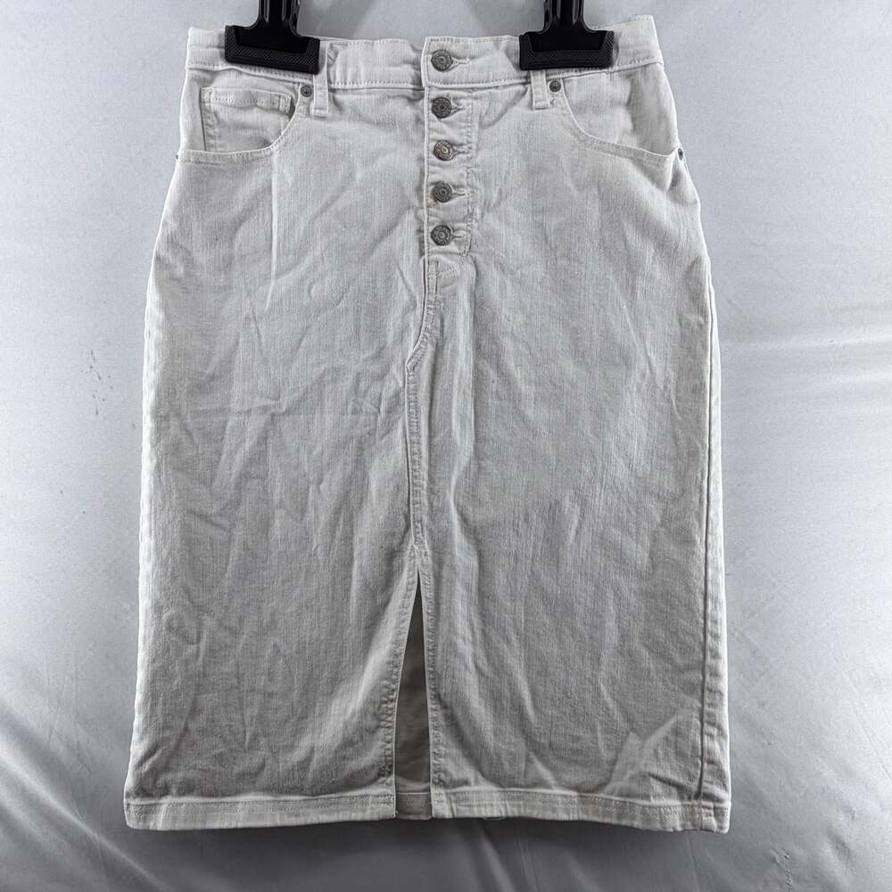 1394 Banana Republic White Denim Button-Front Midi Skirt Size 10